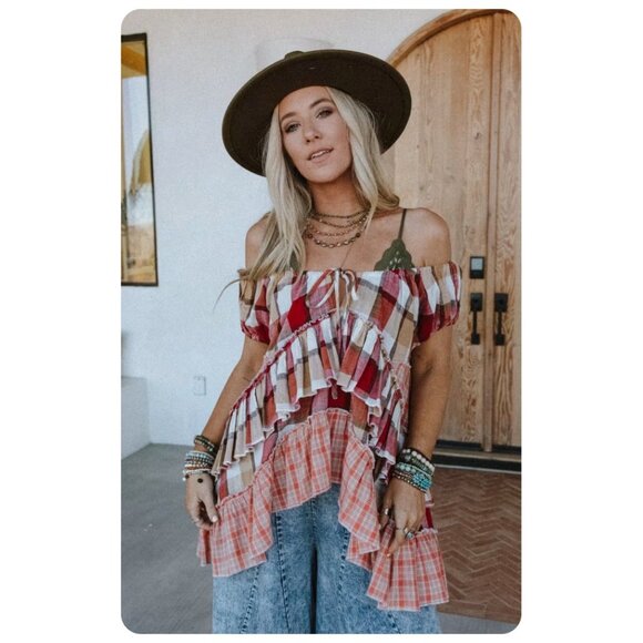 Oli & Hali Plaid Ruffle Tunic Top sz XL - Picture 6 of 14